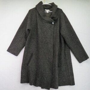 Ellen Tracy Coat Womens 2X Gray Herringbone Shawl Collar Single Button Swing